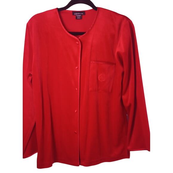 Jones New York Women's Red Velour Button Front Shirt Cardigan Y2K Holiday Small - Picture 3 of 6
